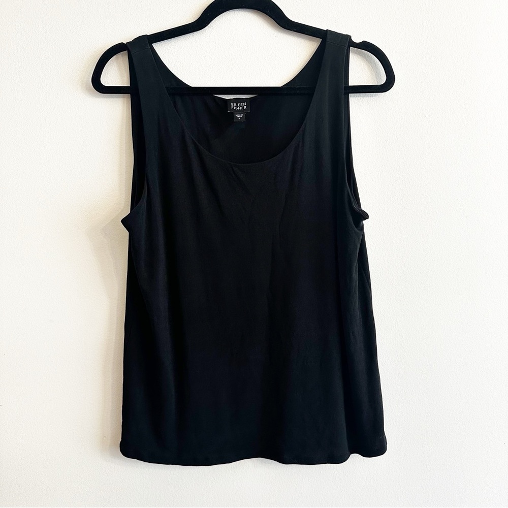 EILEEN FISHER Stretch Jersey Scoop Neck Tank Womens Size Large Black Classic Top - Picture 1 of 8